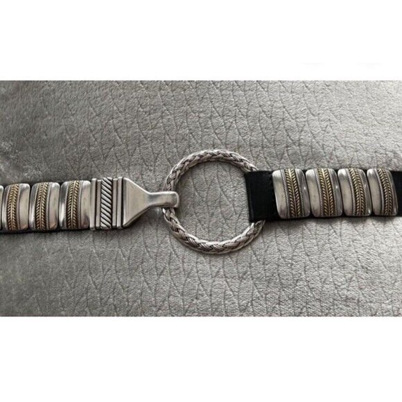 Chico's Western Silver Tone Concho Ring Hook Buckle M/L Black Leather Belt - Picture 12 of 16